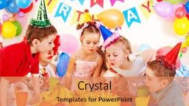  Presentation with children birthday - Colorful slides enhanced with children happy birthday party backdrop and a coral colored foreground