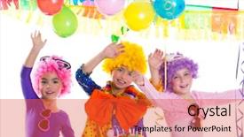  Presentation with fancy dress - Beautiful slide set featuring fancy dress - children happy birthday party backdrop and a red colored foreground