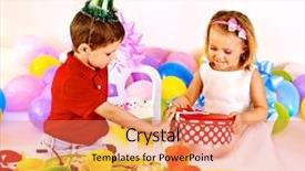  Presentation with children birthday - Cool new PPT theme with children happy birthday party backdrop and a coral colored foreground