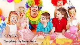  Presentation with children birthday - PPT theme featuring children happy birthday party background and a coral colored foreground