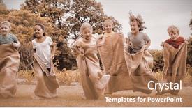  Presentation with race - PPT theme featuring children having a sack race background and a coral colored foreground