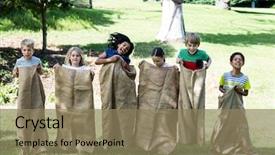  Presentation with race - Presentation theme consisting of children having a sack race background and a coral colored foreground