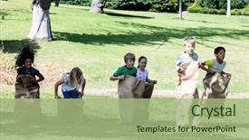  Presentation with race - PPT theme consisting of children having a sack race background and a mint green colored foreground