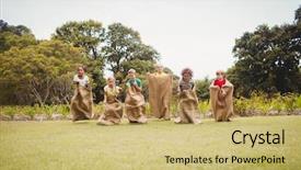  Presentation with race - Beautiful theme featuring children having a sack race backdrop and a yellow colored foreground