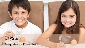  Presentation with breakfast children - Slide set featuring children having breakfast background and a coral colored foreground