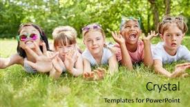 Presentation with fun - Cool new slide deck with children having fun at park backdrop and a yellow colored foreground