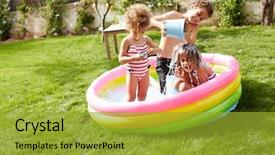  Presentation with poor children educaion - Slides enhanced with children having fun in garden background and a gold colored foreground