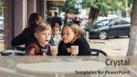  Presentation with street children - Slides enhanced with children having fun in outdoor background and a mint green colored foreground