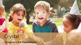  Presentation with children birthday - Slide set having children having outdoor birthday background and a yellow colored foreground