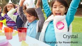  Presentation with outdoor party - Cool new presentation design with children having outdoor birthday backdrop and a light blue colored foreground