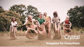  Presentation with race - Amazing presentation design having children having sack race backdrop and a coral colored foreground
