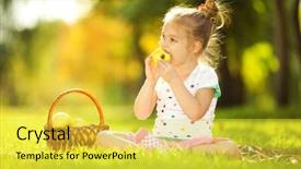  Presentation with apple and family - Presentation theme consisting of children healthy food - cute little girl eating apple background and a yellow colored foreground