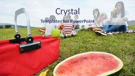  Presentation with picnic - Presentation consisting of children healthy food - picnic basket on grass meadow background and a  colored foreground