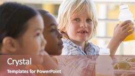  Presentation with lunch - Slide deck consisting of children healthy food - students outdoors eating lunch selective background and a coral colored foreground