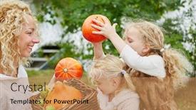  Presentation with hokkaido - Colorful presentation design enhanced with children help harvesting hokkaido pumpkins in autumn backdrop and a coral colored foreground