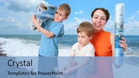  Presentation with glue - Presentation theme enhanced with children help mother to glue beach sea wallpapers collage background and a light blue colored foreground