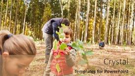  Presentation with plant protection - PPT theme with children-help-plant-trees background and a coral colored foreground
