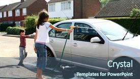  Presentation with pipe - Amazing PPT theme having children helping out with wash backdrop and a ocean colored foreground