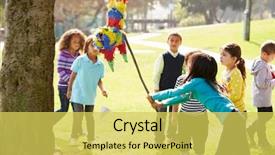  Presentation with children birthday - Presentation design featuring children hitting pinata at birthday background and a yellow colored foreground