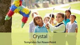  Presentation with children birthday - Audience pleasing presentation theme consisting of children hitting pinata at birthday backdrop and a yellow colored foreground