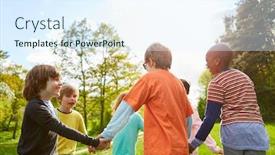  Presentation with dance children - Theme enhanced with children-hold-hands-and-dance background and a sky blue colored foreground