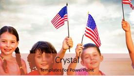  Presentation with independence day - PPT theme featuring children holding american flags background and a red colored foreground