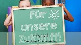  Presentation with slogan - Slide deck consisting of children holding chalkboard with german background and a  colored foreground