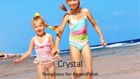  Presentation with children running - Presentation theme consisting of children holding hands running background and a coral colored foreground