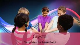  Presentation with children design - Colorful slide deck enhanced with children holding hands together at park against glowing abstract design backdrop and a red colored foreground