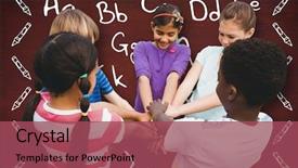  Presentation with children hands - Audience pleasing PPT layouts consisting of children holding hands together at park against image of a desk backdrop and a violet colored foreground