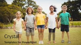  Presentation with children hands - Presentation theme enhanced with children holding hands in the park background and a yellow colored foreground