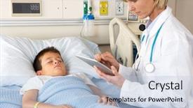  Presentation with notepad - Beautiful PPT theme featuring children hospital ward - doctor using digital notepad whilst backdrop and a light blue colored foreground