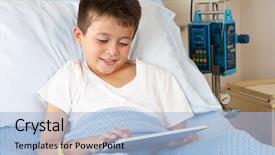  Presentation with digital hospital - Audience pleasing slide deck consisting of children hospitals - boy relaxing in hospital bed backdrop and a light blue colored foreground