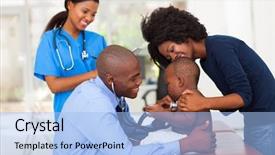  Presentation with african children - Beautiful slides featuring children hospitals - cheerful african mother and her backdrop and a light blue colored foreground