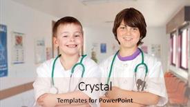  Presentation with hospital - Audience pleasing slide set consisting of children hospitals - couple of young doctors backdrop and a lemonade colored foreground