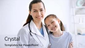  Presentation with cute - Audience pleasing theme consisting of children hospitals - cute girl visiting a doctor backdrop and a light blue colored foreground