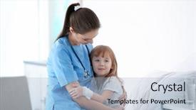  Presentation with hospital - Presentation design having children hospitals - doctor embracing little girl background and a light blue colored foreground