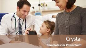  Presentation with children talking - Audience pleasing slide set consisting of children hospitals - doctor talking to mother backdrop and a coral colored foreground