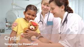  Presentation with children hospitals - Cool new presentation theme with children hospitals - female doctors examining little child backdrop and a coral colored foreground