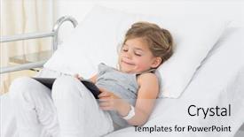  Presentation with digital hospital - Colorful presentation theme enhanced with children hospitals - little sick girl using digital backdrop and a light gray colored foreground