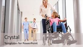  Presentation with children hospitals - Audience pleasing presentation theme consisting of children hospitals - mother pushing daughter in wheelchair backdrop and a soft green colored foreground