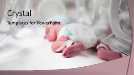  Presentation with incubator baby - Presentation theme featuring children hospitals - newborn baby boy covered background and a light gray colored foreground