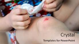  Presentation with knee - PPT theme with children hurt - knee scratch detail childhood accidents background and a soft green colored foreground