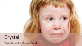  Presentation with tears - Beautiful presentation theme featuring children hurt - scared crying little girl backdrop and a coral colored foreground