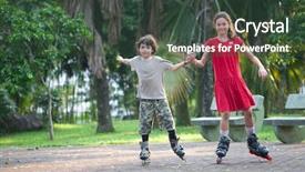  Presentation with sister - Beautiful presentation theme featuring children hurt - sister and brother having fun backdrop and a  colored foreground
