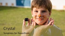  Presentation with birthday boy - Presentation theme with children imitate parents - cropped hand of mother doing background and a  colored foreground