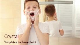 Presentation with shaving - Slides enhanced with children imitate parents - cute boy with shaving foam background and a lemonade colored foreground