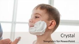 Presentation with shaving - Beautiful PPT layouts featuring children imitate parents - father and son are applying backdrop and a coral colored foreground