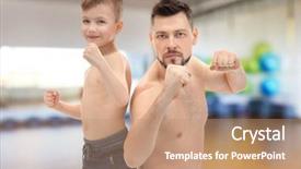  Presentation with sport - Audience pleasing theme consisting of children imitate parents - sport concept father and son backdrop and a coral colored foreground