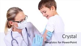  Presentation with injection - Beautiful PPT layouts featuring children immunization - doctor doing vaccine injection backdrop and a sky blue colored foreground